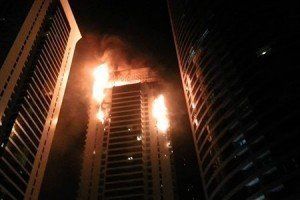 Building tower on fire