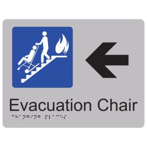 Evacuation Chair Sign Left Arrow Silver Braille Tactile