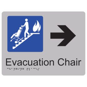Evacuation Chair Sign Right Arrow Silver Braille Tactile