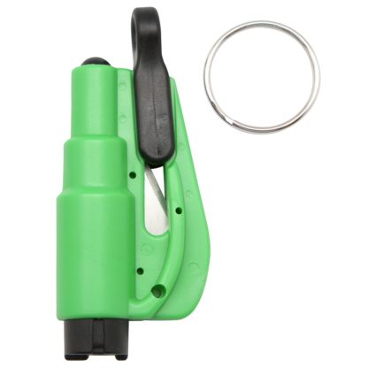Green keychain glass breaker compact for home and car with belt cutter