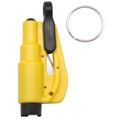 Yellow keychain glass breaker compact for home and car with belt cutter
