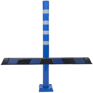 Blue Flexible Disabled Car Park Bollard and Black and Blue Wheel Stop