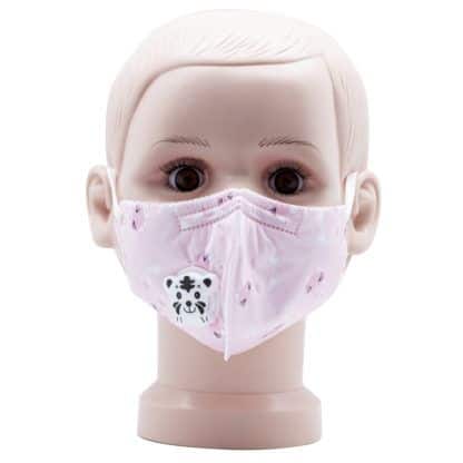 Child Pink mask with valve for Covid 19 Coronavirus front