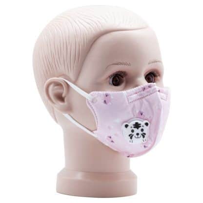 Child Pink mask with valve for Covid 19 Coronavirus side