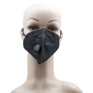 Adult Black mask with valve for Covid 19 Coronavirus front