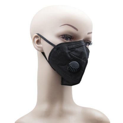 Adult Black mask with valve for Covid 19 Coronavirus side