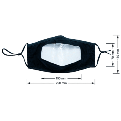 Adult Mask Fabric with Clear Mouth Shield and Adjustable Earloops for Deaf Dimensioned