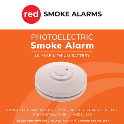 Red R10 Photoelectric Smoke Alarm 10 Year Lithium Battery Box