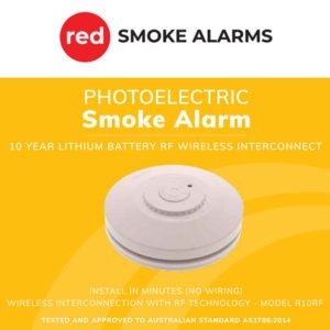 Red R10RF Photoelectric Smoke Alarm 10 Year Lithium Battery Wireless Interconnect Box