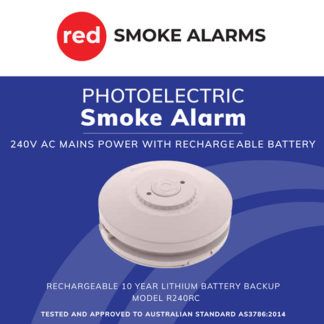Red R240RC Photoelectric Smoke Alarm 240V AC Mains Power Box with Rechargeable Battery Box