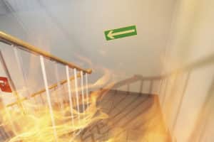 Photo of a fire in a building stairwell