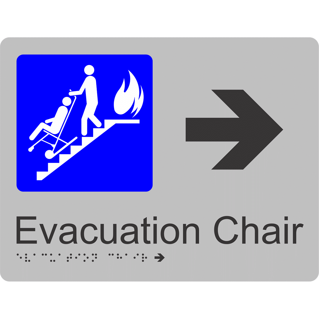 Evacuation Chair Braille Tactile Sign Right Arrow Silver